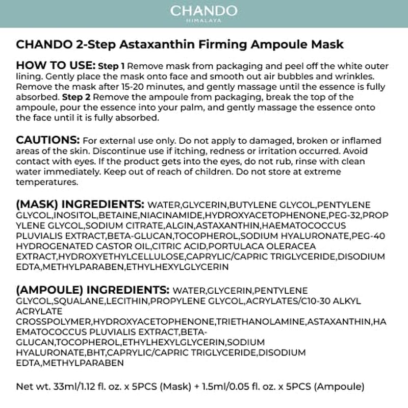 2-Step Astaxanthin Firming Ampoule Mask (1.5Ml+33Mlx5Pcs) - Firming & Radiance-Boosting with Astaxanthin for Wrinkle Reduction and Even Skin Tone