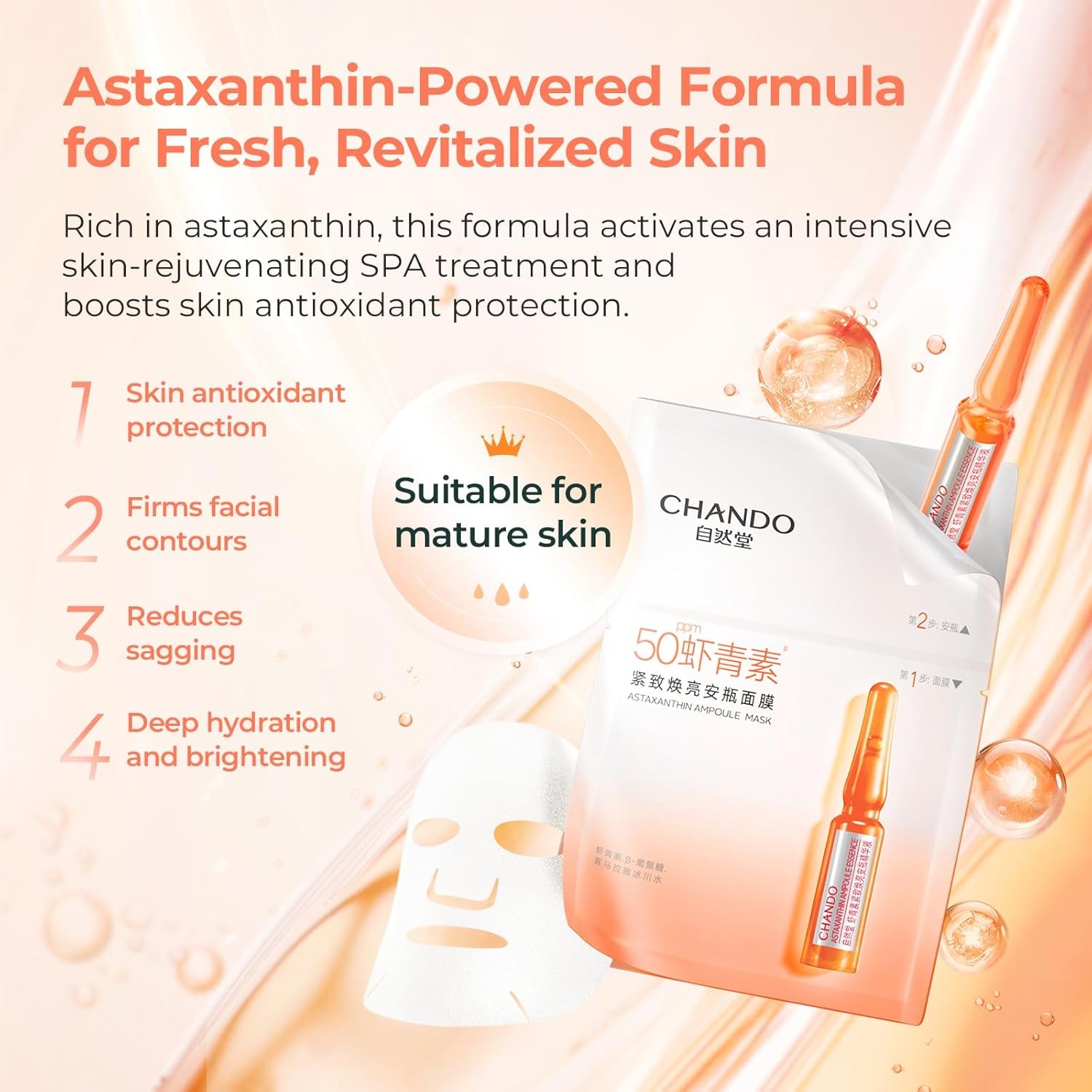 2-Step Astaxanthin Firming Ampoule Mask (1.5Ml+33Mlx5Pcs) - Firming & Radiance-Boosting with Astaxanthin for Wrinkle Reduction and Even Skin Tone